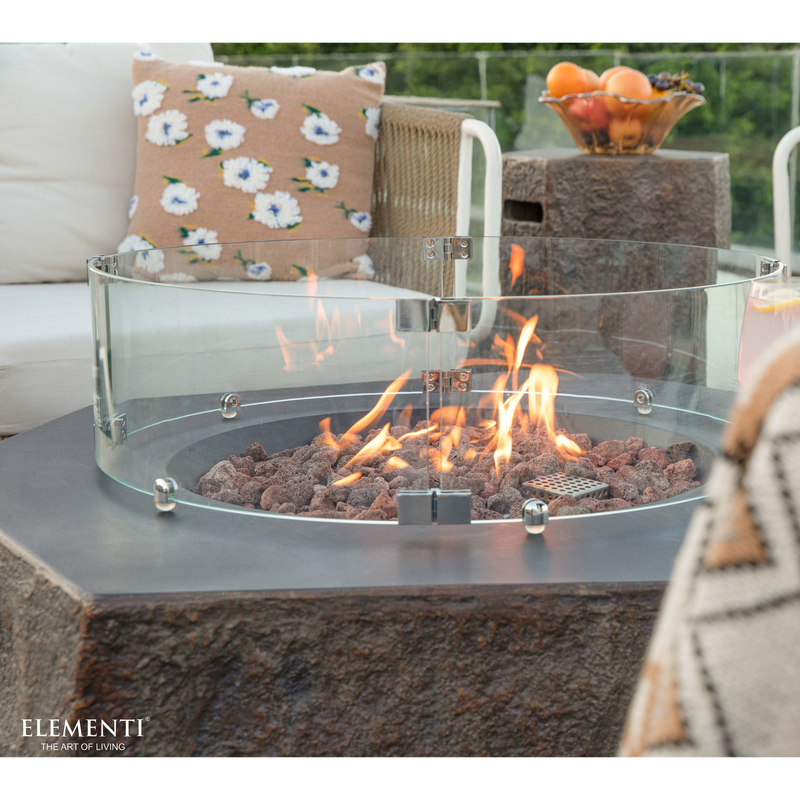 Elementi Columbia Fire Pit with wind screen lifestyle