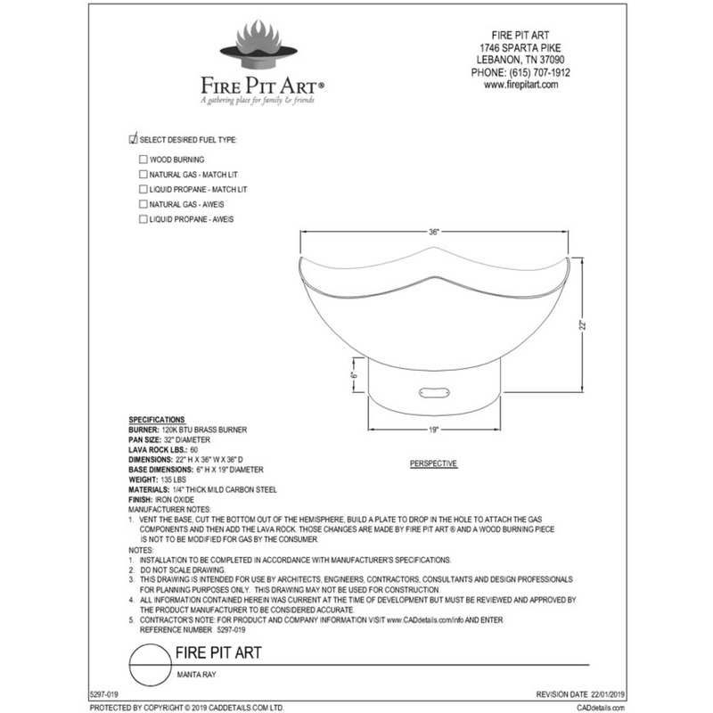 Fire pit art outdoor Manta Ray fire pit stainless steel manual