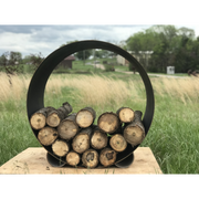 Firepit art outdoor Asia 36" fire pit stainless steel crescent log rack
