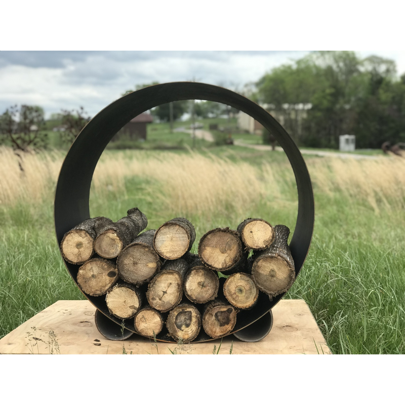 Firepit art outdoor Asia 36" fire pit stainless steel crescent log rack