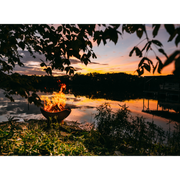 Fire pit art outdoor Manta Ray fire pit stainless steel with wood in a lake lifestyle