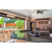 Covered outdoor kitchen and bar with mounted RADtec zero light patio heaters and ceiling fans for all-season entertaining