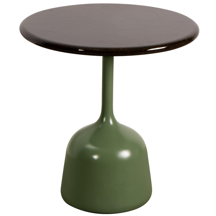 cane-line glaze coffee table in small size with Olive Green, Semi Glossy Aluminium and Lava Grey, Semi Glossy Aluminium table top