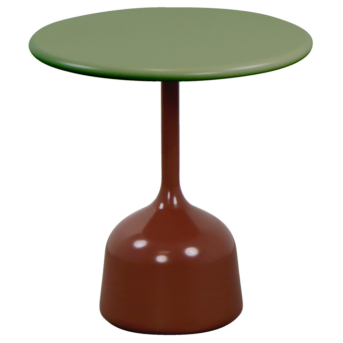 cane-line glaze coffee table in small size with Desert Red, Semi Glossy Aluminium and Olive Green, Semi Glossy Aluminium table top