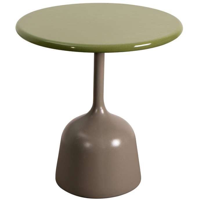 cane-line glaze coffee table in small size with Taupe, Semi Glossy Aluminium and Green, Lava Stone Glazed table top