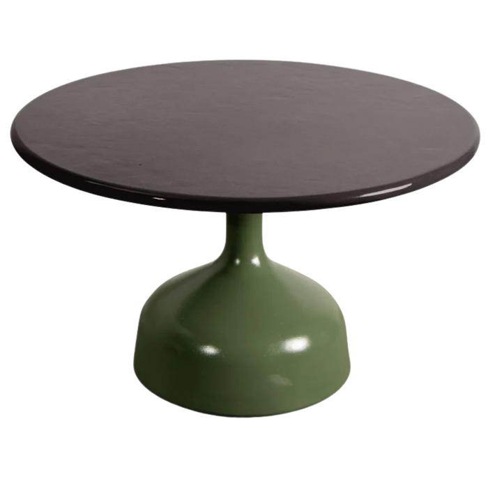 cane-line glaze coffee table in large size with Olive Green, Semi Glossy Aluminium and Lava Grey, Semi Glossy Aluminium table top