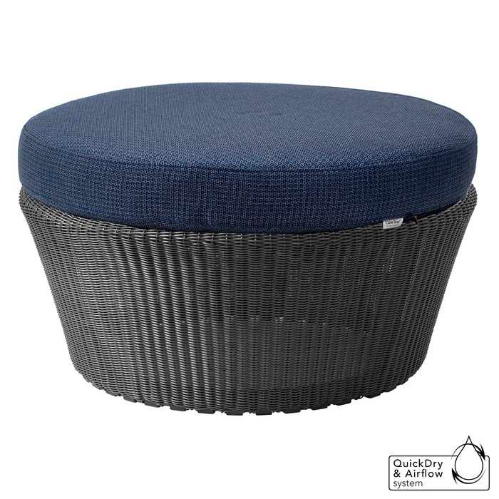 cane-line kingston large footstool in Graphite, Small Round Cane-line Weave footstool with Blue, Cane-line Link cushion