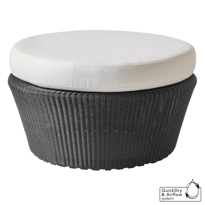 cane-line kingston large footstool in Graphite, Small Round Cane-line Weave footstool with White, Cane-line Natté cushion