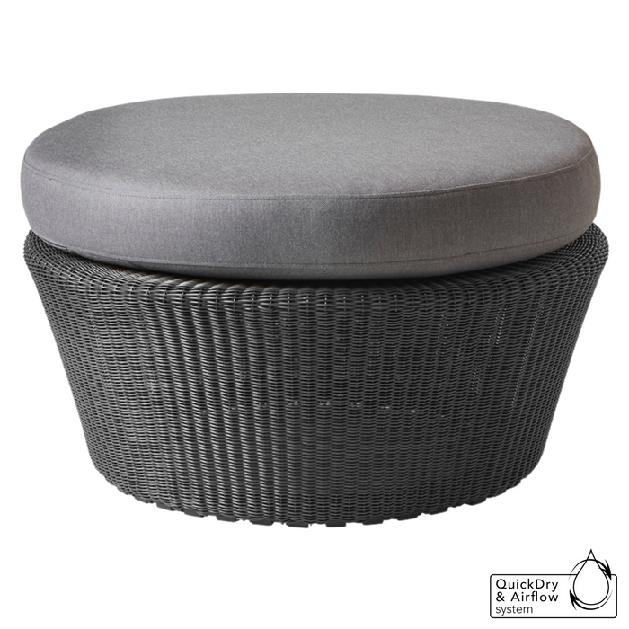 cane-line kingston large footstool in Graphite, Small Round Cane-line Weave footstool with Grey, Cane-line Natté cushion