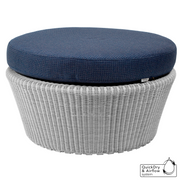 cane-line kingston large footstool in White Grey, Small Round Cane-line Weave footstool with Blue, Cane-line Link cushion