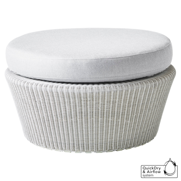 cane-line kingston large footstool in White Grey, Small Round Cane-line Weave footstool with Light Grey, Cane-line Natté cushion