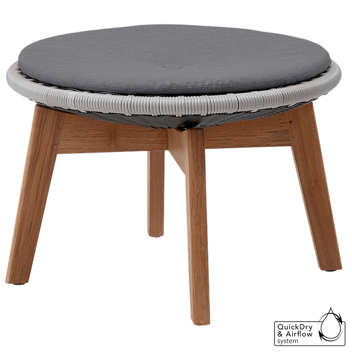 cane-line peacock side table footstool in Grey/Light Grey, Small Flat Cane-line Weave w/Teak base with Grey, Cane-line Natté cushion