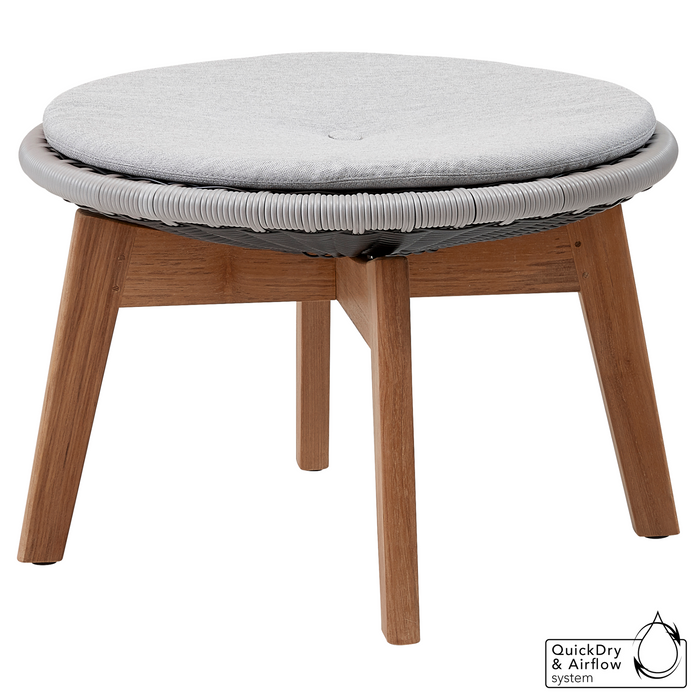 cane-line peacock side table footstool in Grey/Light Grey, Small Flat Cane-line Weave w/Teak base with Light Grey, Cane-line Natté  cushion