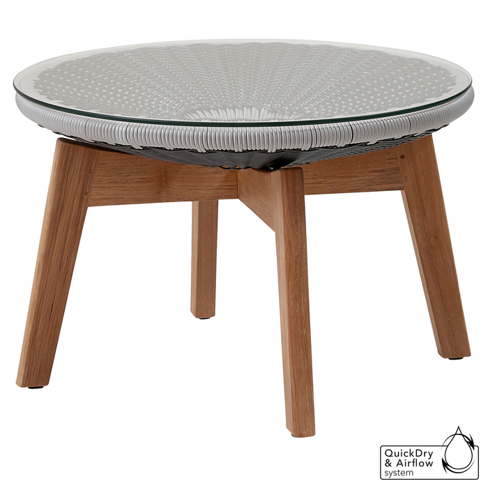 cane-line peacock side table footstool in Grey/Light Grey, Small Flat Cane-line Weave w/Teak base with Clear, Safety Glass