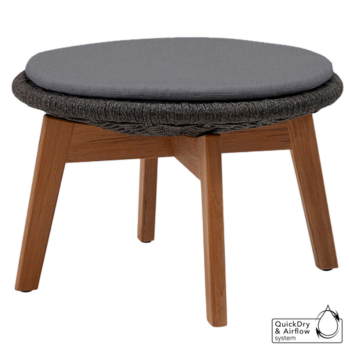 cane-line peacock side table footstool in Dark Grey, Medium Flat Cane-line Soft Rope w/Teak base with Grey, Cane-line Natté cushion