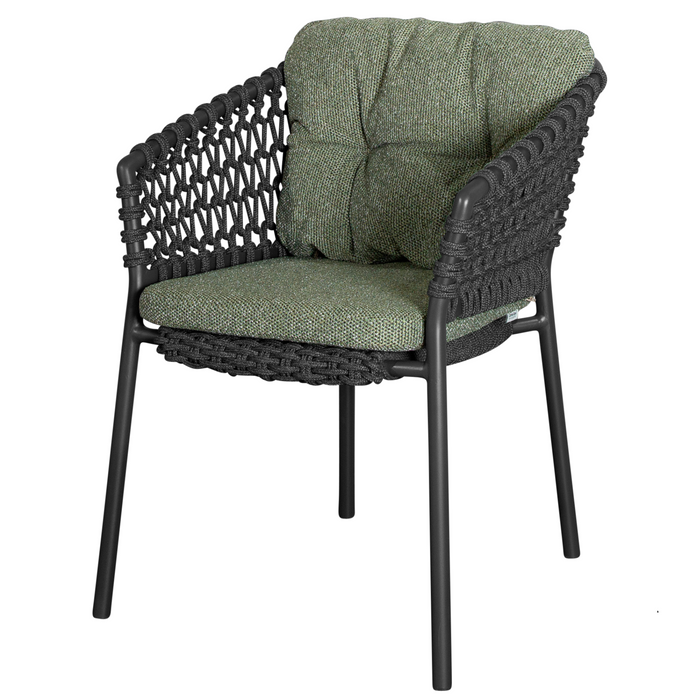 cane-line ocean chair Dark Grey, Open Cane-line Soft Rope chair with Dark Green, Cane-line Wove cushion