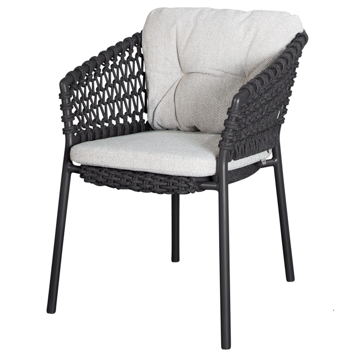 cane-line ocean chair Dark Grey, Open Cane-line Soft Rope chair with Light Brown, Cane-line Wove cushion