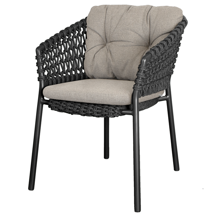 cane-line ocean chair Dark Grey, Open Cane-line Soft Rope chair with Light Brown, Cane-line Rise cushion