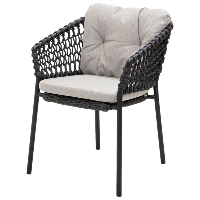 cane-line ocean chair Dark Grey, Open Cane-line Soft Rope chair with Sand, Cane-line Natté cushion