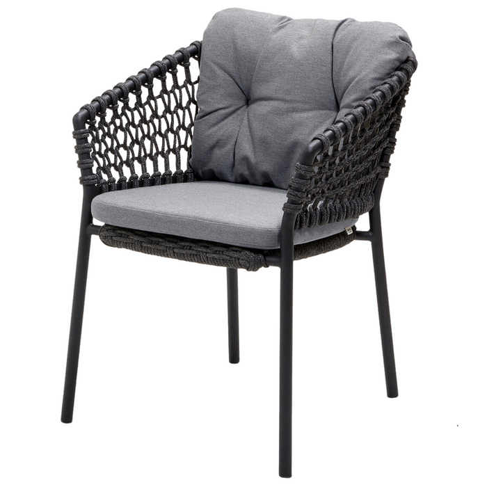 cane-line ocean chair Dark Grey, Open Cane-line Soft Rope chair with Grey, Cane-line Natté cushion