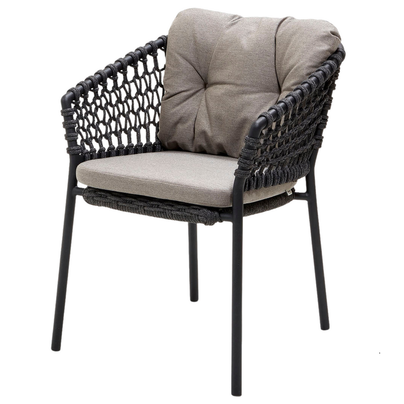 cane-line ocean chair Dark Grey, Open Cane-line Soft Rope chair with Taupe, Cane-line Natté cushion