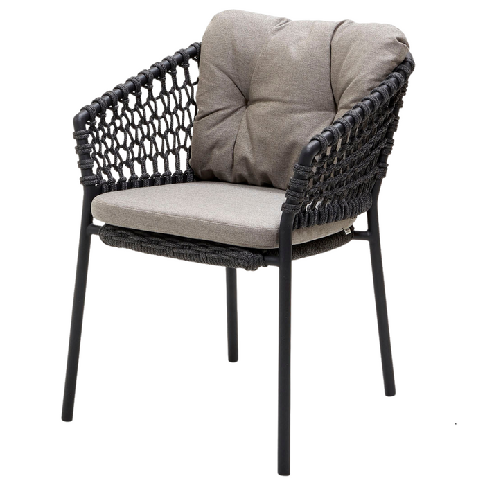 cane-line ocean chair Dark Grey, Open Cane-line Soft Rope chair with Taupe, Cane-line Natté cushion