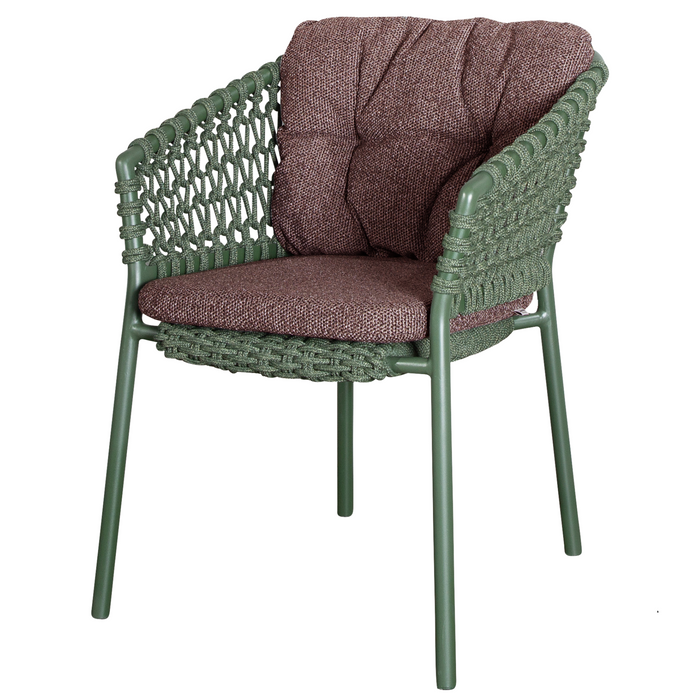 cane-line ocean chair Dark Green, Open Cane-line Soft Rope chair with Dark Bordeaux, Cane-line Wove cushion