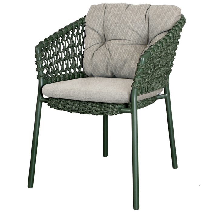 cane-line ocean chair Dark Green, Open Cane-line Soft Rope chair with Light Brown, Cane-line Rise cushion