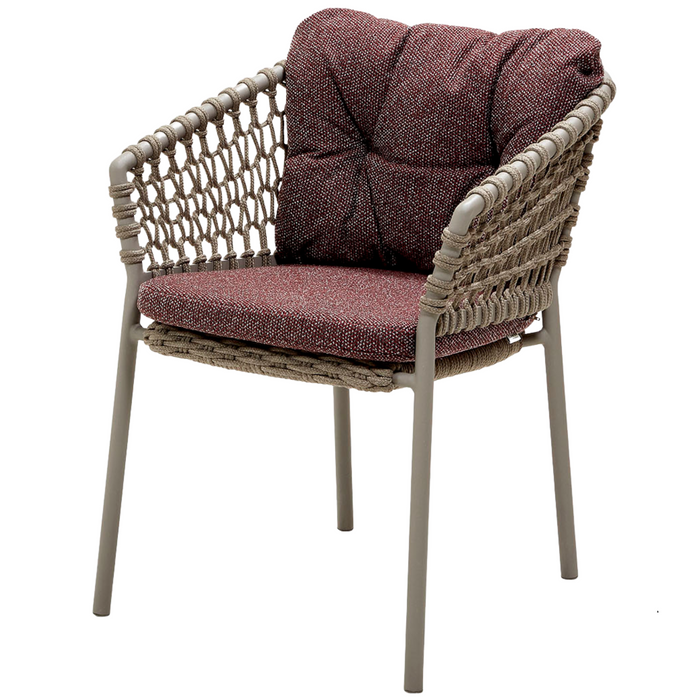 cane-line ocean chair Taupe, Open Cane-line Soft Rope chair with Dark Bordeaux, Cane-line Wove cushion