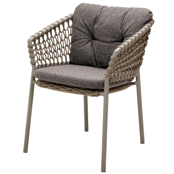 cane-line ocean chair Taupe, Open Cane-line Soft Rope chair with Dark Grey, Cane-line Wove cushion