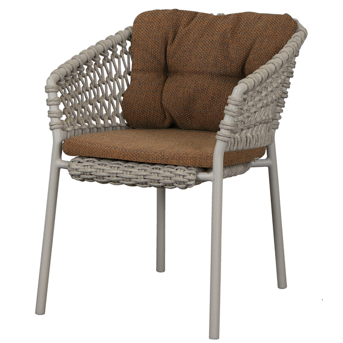 cane-line ocean chair Taupe, Open Cane-line Soft Rope chair with Umber Brown, Cane-line Rise cushion