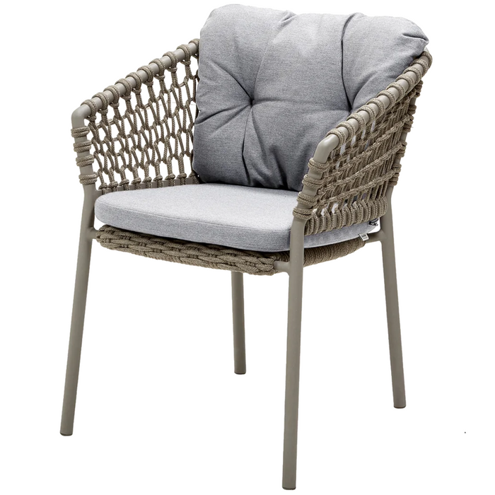 cane-line ocean chair Taupe, Open Cane-line Soft Rope chair with Light Grey, Cane-line Natté cushion