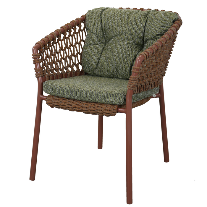 cane-line ocean chair Umber Brown, Open Cane-line Soft Rope chair with Dark Green, Cane-line Wove cushion