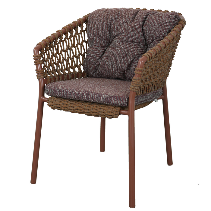 cane-line ocean chair Umber Brown, Open Cane-line Soft Rope chair with Dark Bordeaux, Cane-line Wove cushion