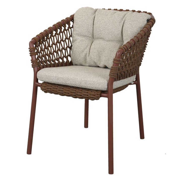 cane-line ocean chair Umber Brown, Open Cane-line Soft Rope chair with Desert Sand, Cane-line Rise cushion