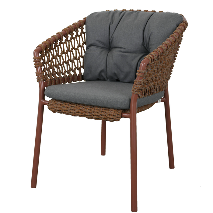 cane-line ocean chair Umber Brown, Open Cane-line Soft Rope chair with Grey, Cane-line Natté cushion