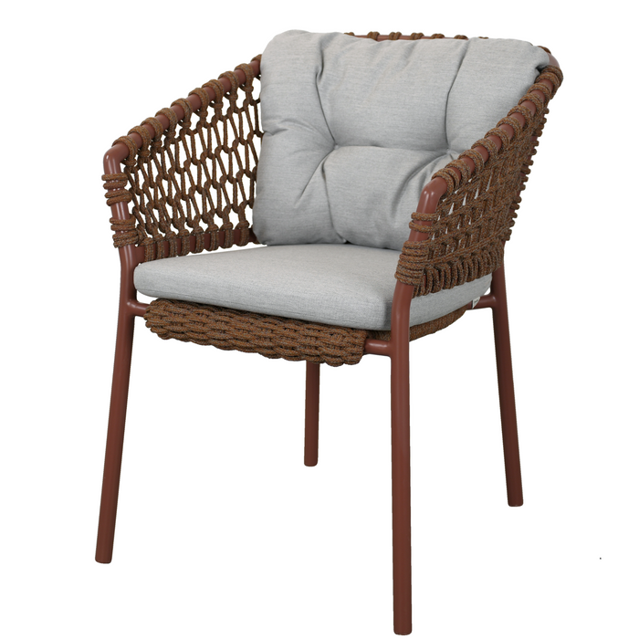 cane-line ocean chair Umber Brown, Open Cane-line Soft Rope chair with Light Grey, Cane-line Natté cushion