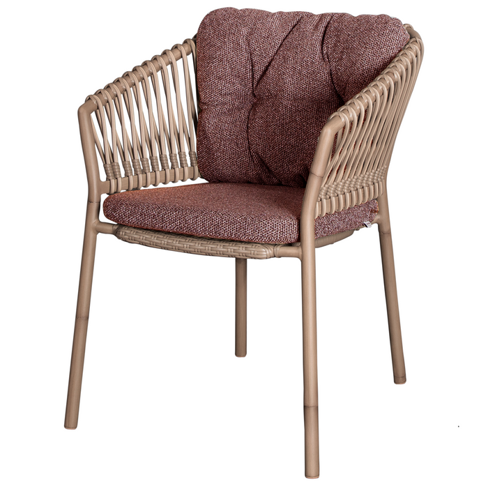 cane-line ocean chair Natural, Medium Round Tube Cane-line Weave chair with Dark Bordeaux, Cane-line Wove cushion