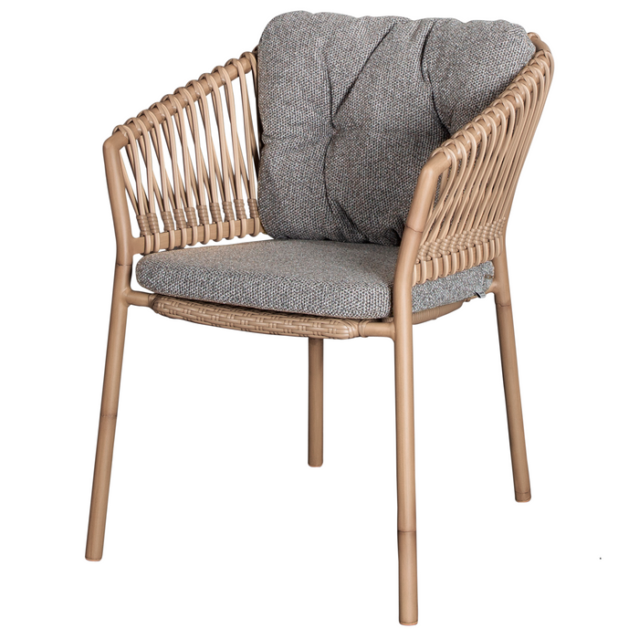 cane-line ocean chair Natural, Medium Round Tube Cane-line Weave chair with Dark Grey, Cane-line Wove cushion