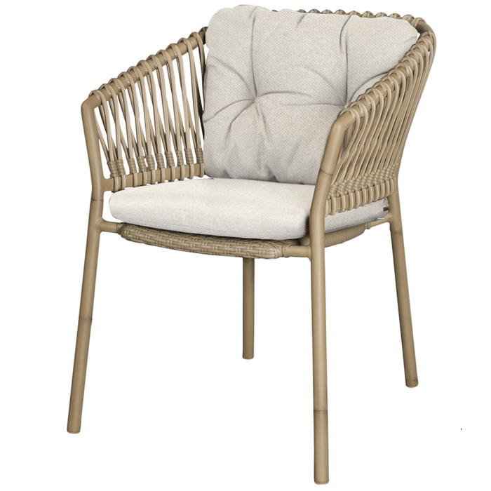 cane-line ocean chair Natural, Medium Round Tube Cane-line Weave chair with Desert Sand, Cane-line Rise cushion