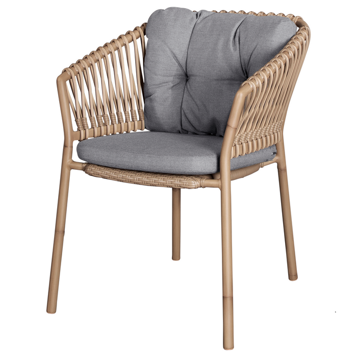 cane-line ocean chair Natural, Medium Round Tube Cane-line Weave chair with Grey, Cane-line Natté cushion