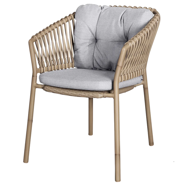 cane-line ocean chair Natural, Medium Round Tube Cane-line Weave chair with Light Grey, Cane-line Natté cushion