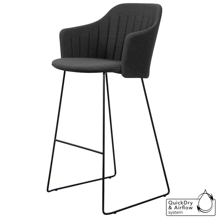 cane-line choice bar chair in Dark Green, Polypropylene, Up to 98% Recycled chair, Black, Galvanized Steel w/4Legs base and Black, Cane-line Natté cushion