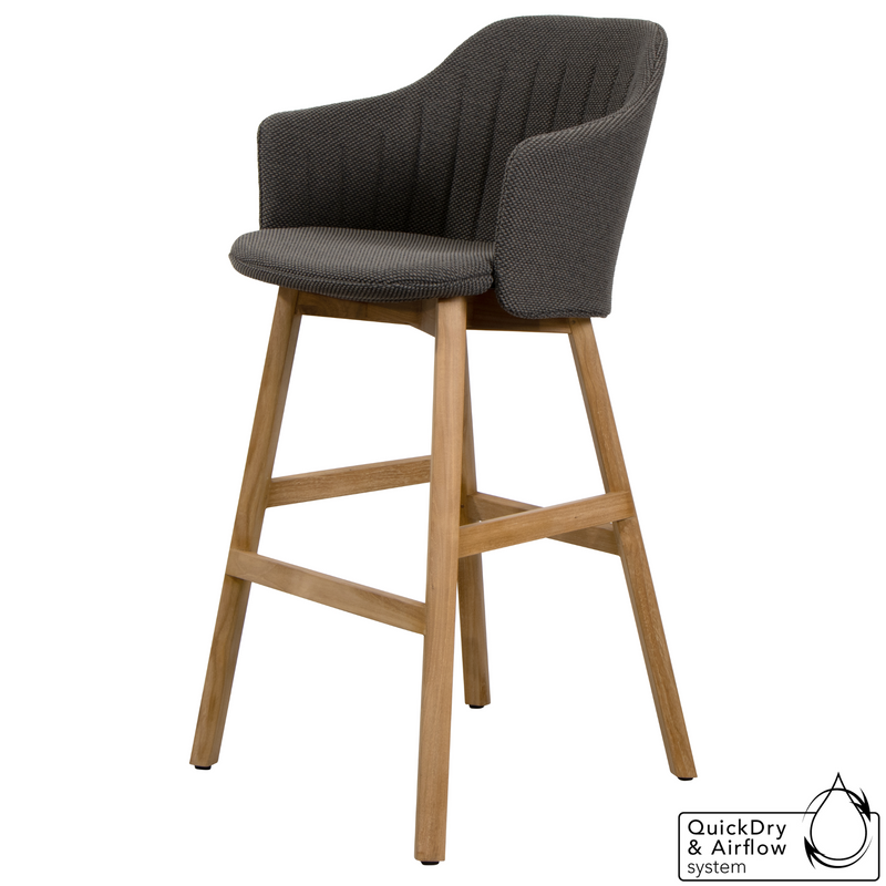 cane-line choice bar chair in Dark Green, Polypropylene, Up to 98% Recycled chair, Teak base and Dark Grey, Cane-line Focus cushion
