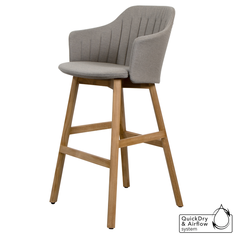 cane-line choice bar chair in Dark Green, Polypropylene, Up to 98% Recycled chair, Teak base and Taupe, Cane-line Natté cushion