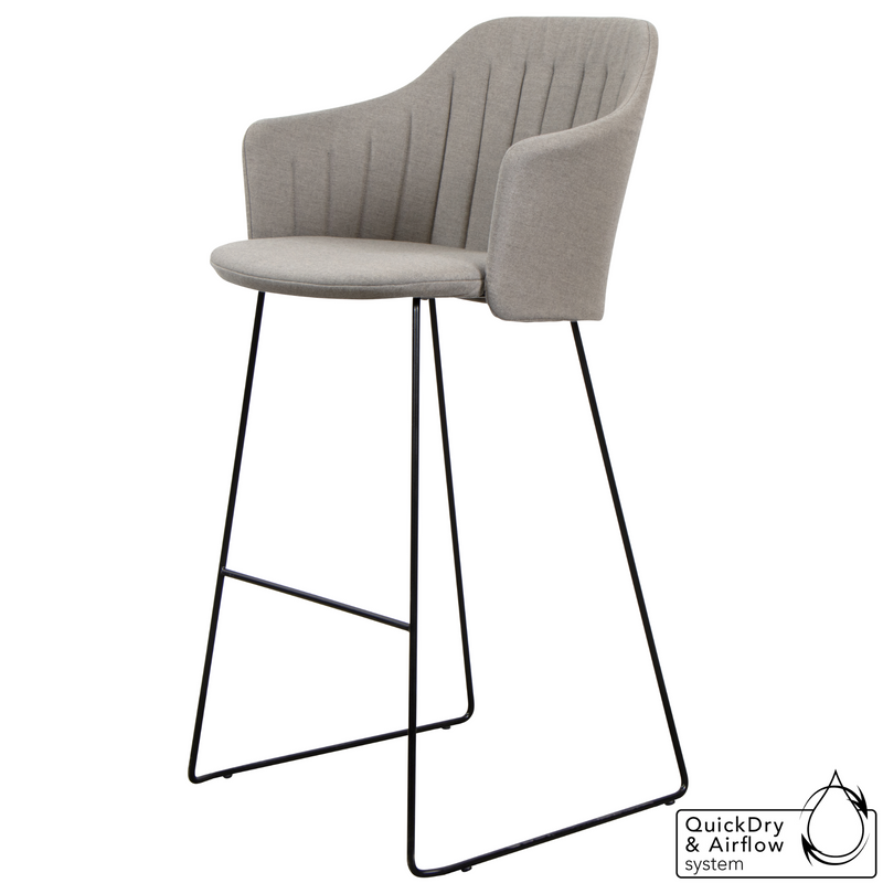 cane-line choice bar chair in Black, Polypropylene, Up to 98% Recycled chair, Black, Galvanized Steel w/4Legs base and Taupe, Cane-line Natté cushion