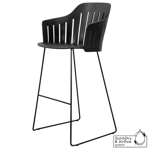 cane-line choice bar chair in Black, Polypropylene, Up to 98% Recycled chair, Black, Galvanized Steel w/4Legs base and without cushion