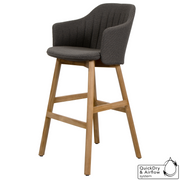 cane-line choice bar chair in Black, Polypropylene, Up to 98% Recycled chair, teak base and Dark Grey, Cane-line Focus cushion