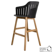 cane-line choice bar chair in Black, Polypropylene, Up to 98% Recycled chair, teak base and without cushion