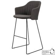 cane-line choice bar chair in Taupe, Polypropylene, Up to 98% Recycled chair, Black, Galvanized Steel w/4Legs base and Dark Grey, Cane-line Focus cushion